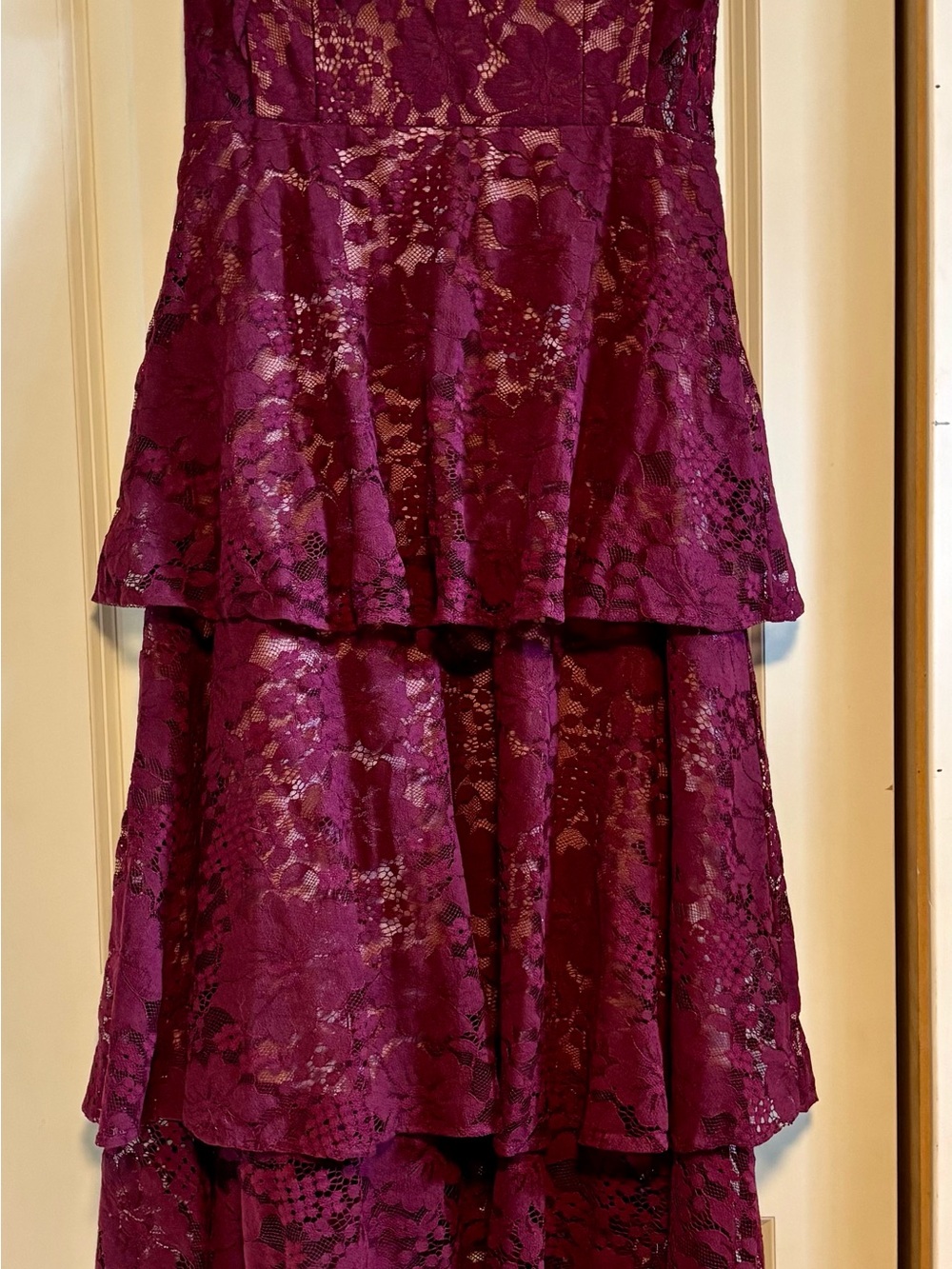 Baltic Born Tiered Lace A-Line Skirt in Deep Berry